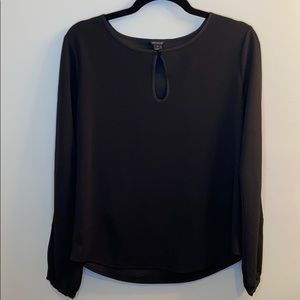 Ann Taylor Long Sleeve Blouse w/Satin Trim Black M